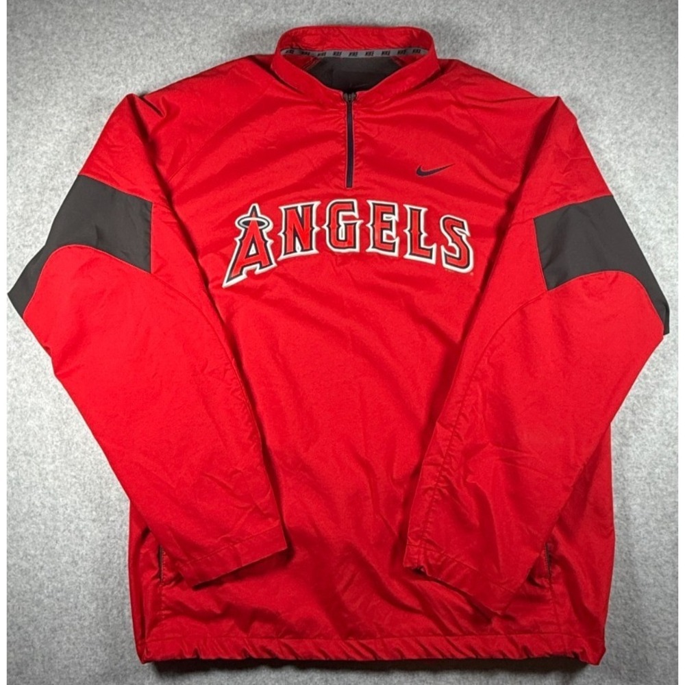 Nike MLB Los Angeles Angels Pullover Jacket XXL Red Quarter Zip Kangaroo Pocket